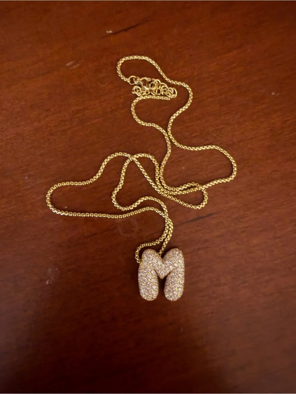 Gold Bubble Letter “M” Necklace 20’’ Chain Length